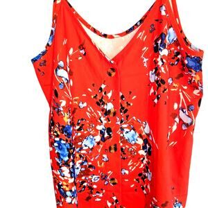 Women's Medium Red Floral Shirt Sleeveless Top Blouse Misses 8 10 M